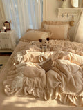Princ Sle Coral Fce Bedding Set with Lace Milk Velvet Floing Skin-friendly Four-piece Bedding Set French Sle Acti...