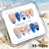 10pcs Blue Gradient French Almond Shaped False Nails 3D Flowers Shell Bubble Design  Press on Nails Wearable False Nails Tips