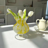Yellow White Glass Vase Hand Blown Flower Vase for Living Room Desktop Home Decor Wedding Party Table Centerpiece Ornament