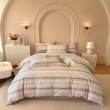 100% Cotton Bedding Set Brushed Gradient Stripes Duvet Cover Flowers Sheet Set King Queen Affordable Luxury for Bedroom Decor
