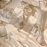 Royal Golden Embroidery European Palace Luxury Bedding Set Champagne Brocade Egyptian Cotton Duvet Cover Bed Sheet Pillowcases
