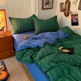 Retro Forest Bedding Set Green Striped Duvet Cover Set Soft Flat Sheet Single Twin Size Double Bed Sheet Set For Bedroom