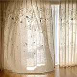 French Embroidered Bird Linen Curtain For Living Room, Privacy Sheer Curtain For Bedroom, Machine Washable，Easy Install Curtain
