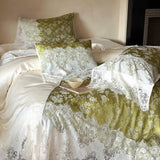 Vintage French Jacquard Lace Patchwork Bedding Set Lyocell Soft Silky Cooling Duvet Cover Flat/Fitted Bed Sheet Pillowcases 4Pcs