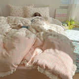 Ins Bedding Set Princess Floral Lace Simple 4pcs Bedding for Girls Woman Quilt Cover Sheet And Pillowcase Spring Home Textiles