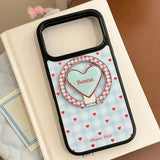 Cute Blue Grid Lovely Red Heart Magnetic Holder Case for iPhone 13 14 15 16 17 Pro Max Air Shockproof Bumper for Magsafe Cover