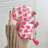 Pink Heart Girls Case for AirPods 4 Pro Shell Texture Earphone Protective Cover for Airpods 2 3 3rd Soft IMD Case with Keyring