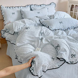 Heart Print Duvet Cover Set Princess Style Lace Ruffles Bedding Set Queen King Skin Friendly Soft Quilt Cover Sheet Pillowcases