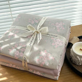 Ins floral print Bedding set knitted cotton Flat sheet set Four pieces duvet cover double layer-yarn 4Pcs lovely Fitted sheet