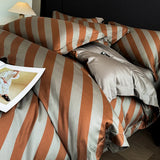 Modern Stripe 100% Egyptian Cotton Luxury Bedding Set 4Pcs Minimalist Style Soft Duvet Cover Set Pillowcases for Bedroom Decor