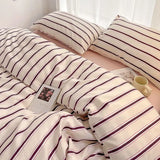 Simple Style Red And Blue Strip Duvet Cover Set Bed Sheet Set Washed Cotton Bedding Set