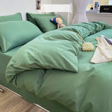 Luxury Washed Cotton Solid Bedding Set 3-4 Pcs Yellow Home King Size Duvet Cover Set with Flat Sheets Simple Queen Bedding Sets