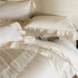 French Lace Ruffles Princess Wedding Bedding Set 1000TC Lyocell Cotton Queen King Size Duvet Cover Bed Sheet Pillowcases 4Pcs
