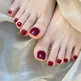 14pcs Handmade Vintage Wine Red False Toe Nails Press On Acyrlic Nails Square Fake Toenail Simple Short Artificial Nail Wearable