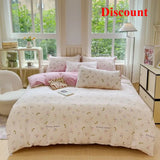 Ikeehome  Class A super soft jacquard cloud yarn cotton four-piece set, bed sheet, bed hat, quilt cover, student dormitory bed