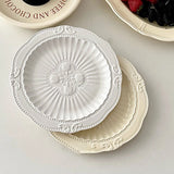 French Round Dinner Plate Vintage Relief Salad Fruit Plate Western Breakfast Pastry Plate Household Light Luxury Tableware