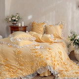 Winter Warm Thicken Velvet Bedding Sets Luxury 3D Lace Flowers Princess Duvet Cover Set Bed Sheet Pillowcases Home Textile
