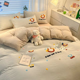 Cute Cartoon Pattern Embroidered Soft Bedding Sets Cozy Breathable Fitted Sheet Kit Kids Adults Bedroom Decor for Spring Summer