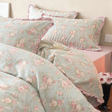 Korean Princess Floral Ruffles 100% Cotton Double Layer Yarn Soft Bedding Set Single Queen King Duvet Cover Bed Sheet Pillowcase