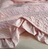 Princess Style Pink Quilted Ruffles Quilt Blanket Bedspread Washed Solid Color Korean Princess Style Summer Thin Quilt 3Pc