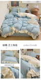Princess Style Bedding Set Soft Solid Color Ruffle Duvet Cover Set Comforter Pillowcase Bed Sheet Washed Cotton Four Pieces Set