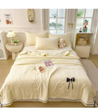 Summer Thin Quilt Ins Girl Bow Seersucker Washed Cotton Summer Quilt Single Dormitory Air Conditioner Blanket Machine Washable