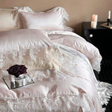 Romantic Lace Princess Wedding Bedding Set 1000TC Lyocell Cotton Soft Silky Duvet Cover Bed Sheet/Fitted Sheet Pillowcases 4Pcs