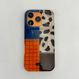 Retro Four-color Grid Cow Pattern Stitching Wireless Charge Magnetic Case for iPhone 14 16 15 16pro 17 Pro Max For MagSafe Cover
