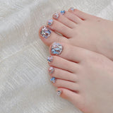Handmade Press On Nails Transparent Sequins Fake Toenails Glitter Charming False Nails Full Aurora Diamond Decor Square Nail Tip