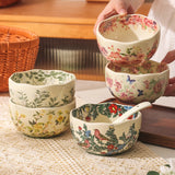Oil Painting Ceramic Rice Bowl Spoon Tableware Personal Dining Bowls Dessert Bowl for Food High End Household Bowls