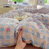 Flower Printed Duvet Cover Sets Queen/King Bedding Set with Shell Edge Washed Cotton dekbedovertrek 240x220   Bed Cover Set