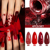 1-4Pcs Classic Red Gel Nail Polish Set Soak Off UV LED Glitter Nail Art DIY Kit for Professional & Home Use Popular Color