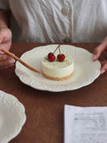 White Relief Dining Plate French Household Ceramic Round Plates Solid Color Dessert Flower Dish Simple Versatile Tableware