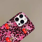 Rose Leopard Print Red Cherry Glitter Phone Case for IPhone 13 15 14 16 Pro Max Fashion Bling Shockproof Cover for Iphone 17 Pro