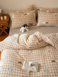 Cute Cartoon Plaid Rabbit Winter Thiened Milk Velvet Coral Fce Four-Piece Bedding Set Comforter Cover Bedding Accories