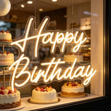 Happy Birthday LED Neon Sign Warm White USB Powered Wall Light Birthday Party Decor for Cake Shop Home Photo Backdrop Aesthetic Hanging Lamp