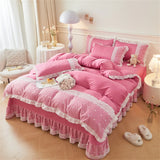 Korean Luxury Lace Ruffles Bedding Set Skin-Friendly Washed Cotton Princess Style Duvet Cover Bed Sheet Pillowcase Home Textiles
