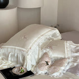 Organza Lace Ruffles Butterfly Embroidery Bedding Set Lyocell Cotton Soft Silky Duvet Cover Flat/Fitted Bed Sheet Pillowcases