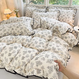 Heart Print Duvet Cover Set Princess Style Lace Ruffles Bedding Set Queen King Skin Friendly Soft Quilt Cover Sheet Pillowcases