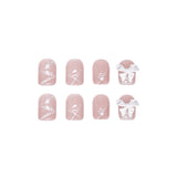 24P New Nail Art Full Cover Artificial Fake Nails Ballerina Press on Nail Set  Tender Powder False Nails Seamless Removable Nail