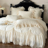 4Pcs French Princess Style 100% Cotton Romantic Long Stella Cotton Lace Duvet Cover High-end Feeling Padded Thickened Bed Cover