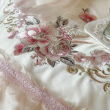 Premium Egyptian Cotton Luxury Wedding Bedding Set Flowers Embroidery Organza Lace Ruffles Duvet Cover Set Bed Sheet Pillowcases