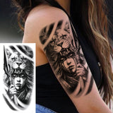 1 Sheet Compass Flower Temporary Tattoos For Women Men Adults Skull Lion Owl Tattoo Sleeve Sticker Black Fake