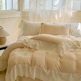 Vintage French Lace Ruffles 100% Cotton Double Yarn Soft Comfortable Bedding Set Duvet Cover Bed Sheet/Fitted Sheet Pillowcases
