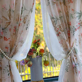 Double Layer Idyllic Flowers Tulle Curtains for Living Room Elegant Rural Floral Gauze Curtains for Kitchen