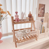 INS Wooden Double Layer Kitchen Shelf Foldable Home Storage Organization Table Shelf Room Accessories Spice Rack Holder