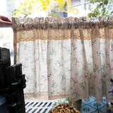 Korean Pastoral Style Linen Floral Short Curtains Kitchen for Linen Lace Curtain Half for Roman Window Door