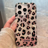 Retro Gradient Pink Texture Laser Phone Case For iPhone 17 16 Pro Max 15 14 13 12 11 XS 7 8 Plus 16E Stylish Leopard Print Cover