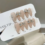 10pcs Medium Oval Fake Nails 3D Butterfly Pearl Design French Press on Nails Full Cover Glittter Cat Eye Diamond False Nail Tips