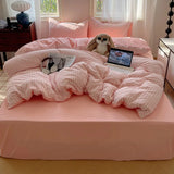 Striped Bedding Set INS Nordic Girls Soft 100% Cotton Bed Sheet Queen King Size Duvet Set Comforter Set Pillowcase Bed Linens